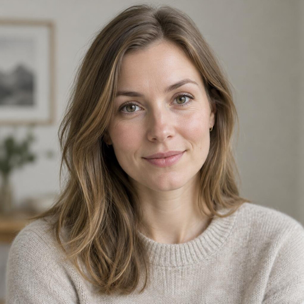 Portrait of a woman with light brown hair and a gentle smile