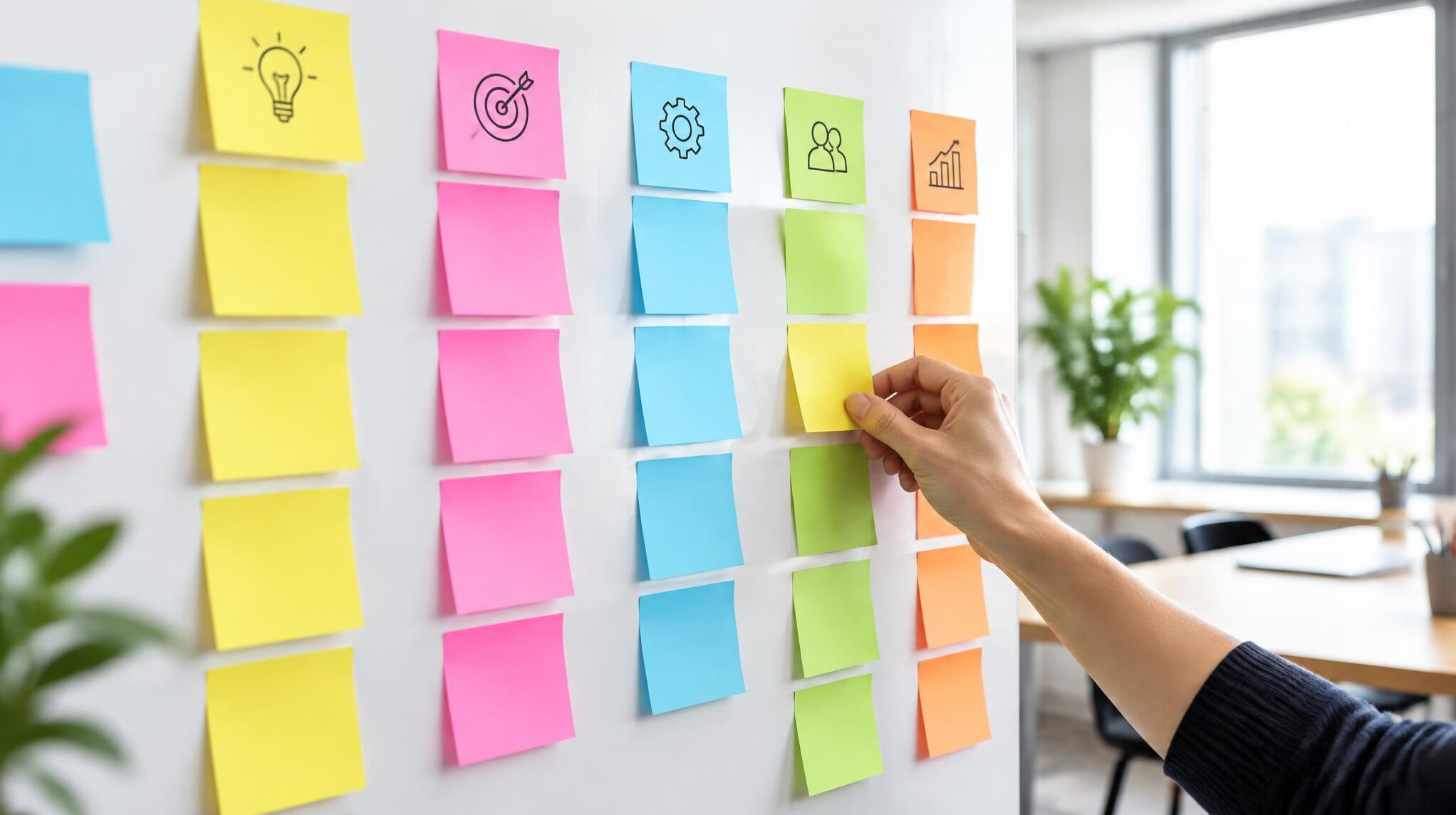 Sticky notes on a wall used for planning