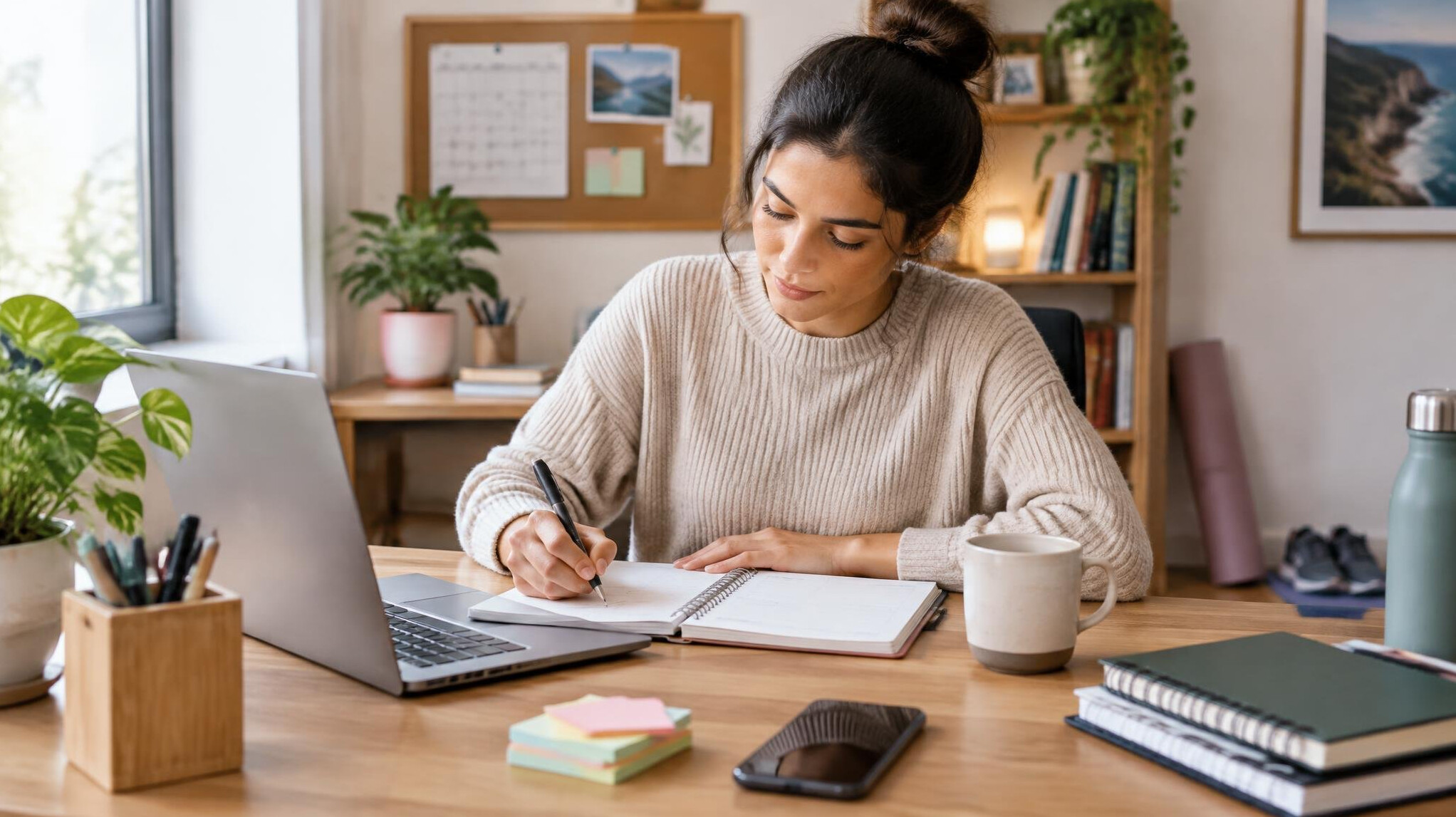 woman writing in notebook